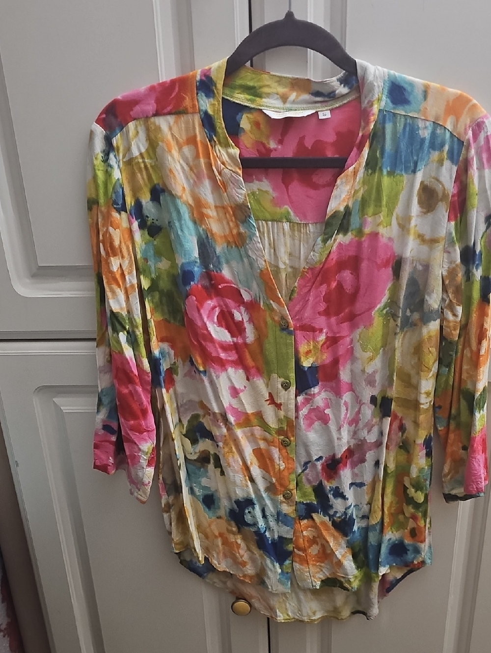 ⚜️Jams World Multicolor Floral Button-Front Blouse — Pink, Orange, Blue, Green